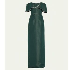 MARKARIAN: DESIGNER Eveline Off-the-shoulder Embellished Column Gown In Emerald